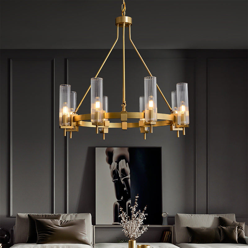 Modern Geometrical Clear Glass Brass Chandelier