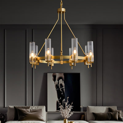Modern Geometrical Clear Glass Brass Chandelier