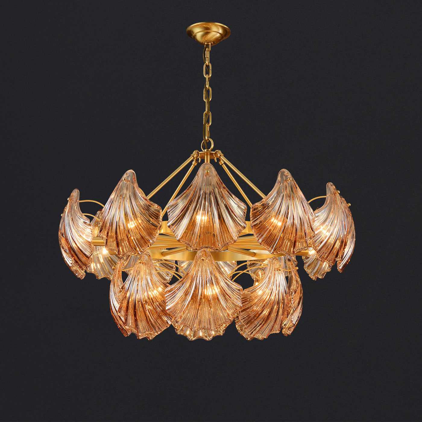 Amber Shell Two-layer Round Chandelier D31"