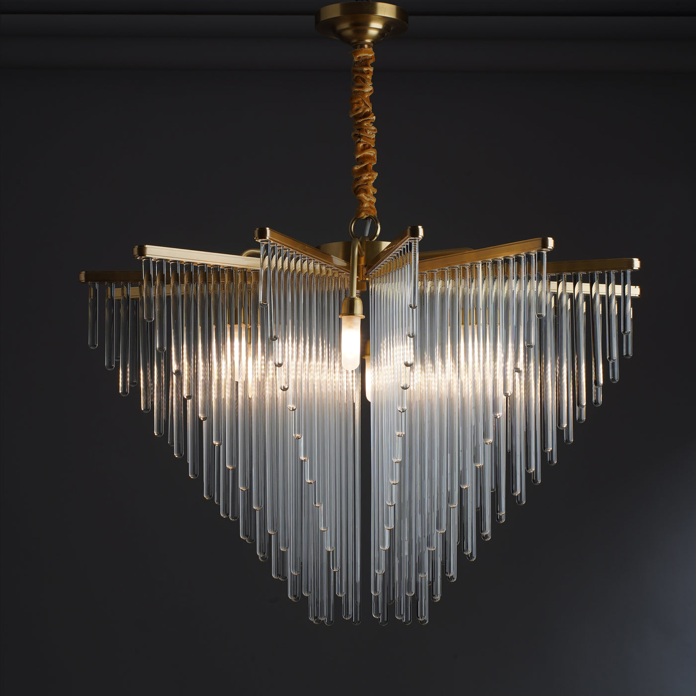 Modern linear brass chandelier