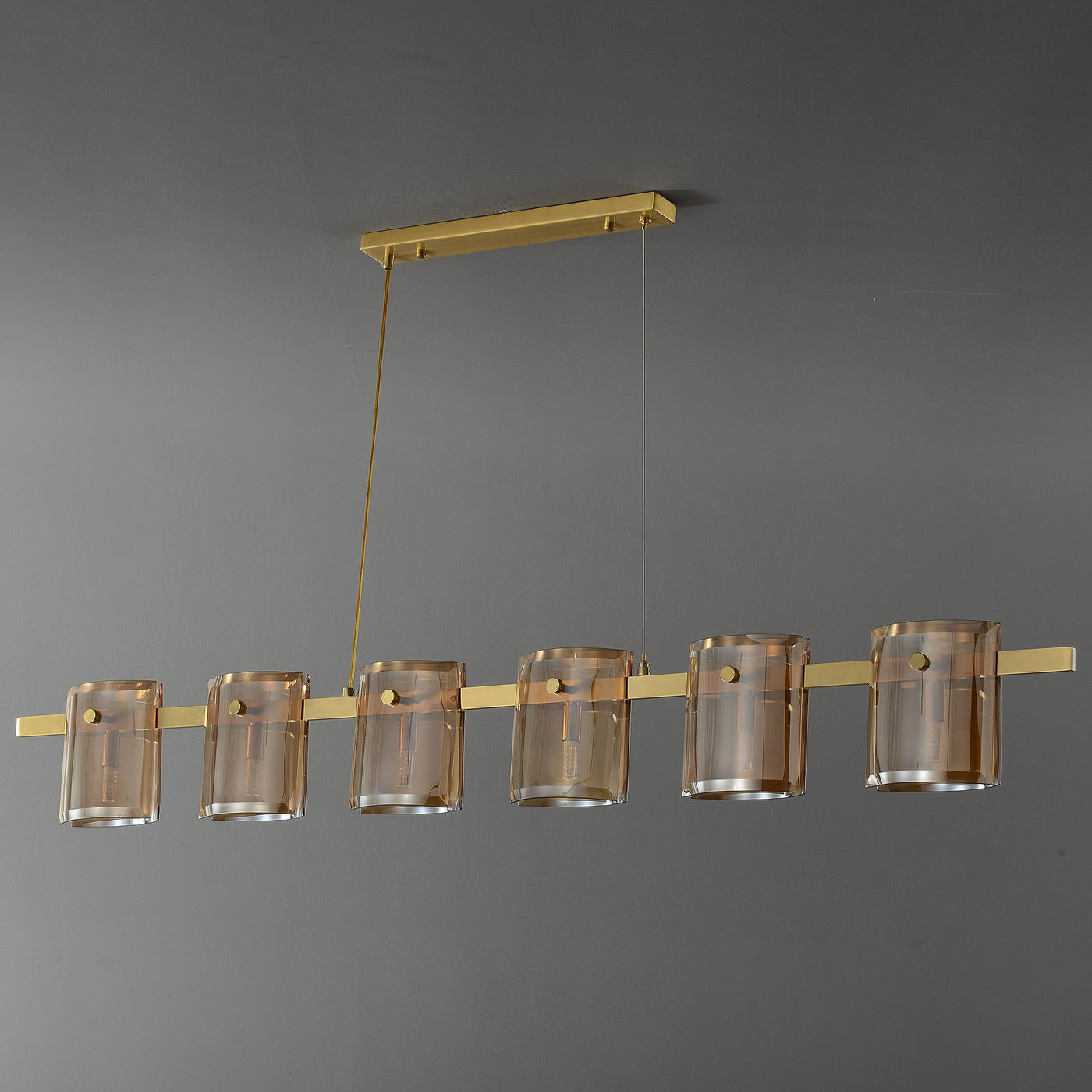 Modern Linear Smoke grey Rectangle chandelier L56"