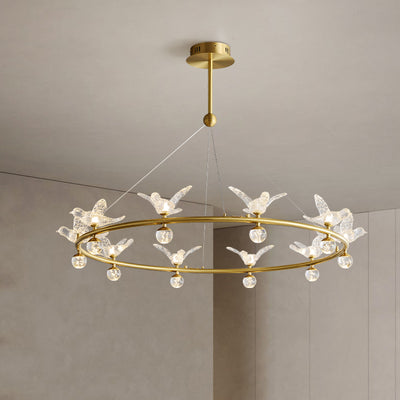 Multi birds ring chandelier