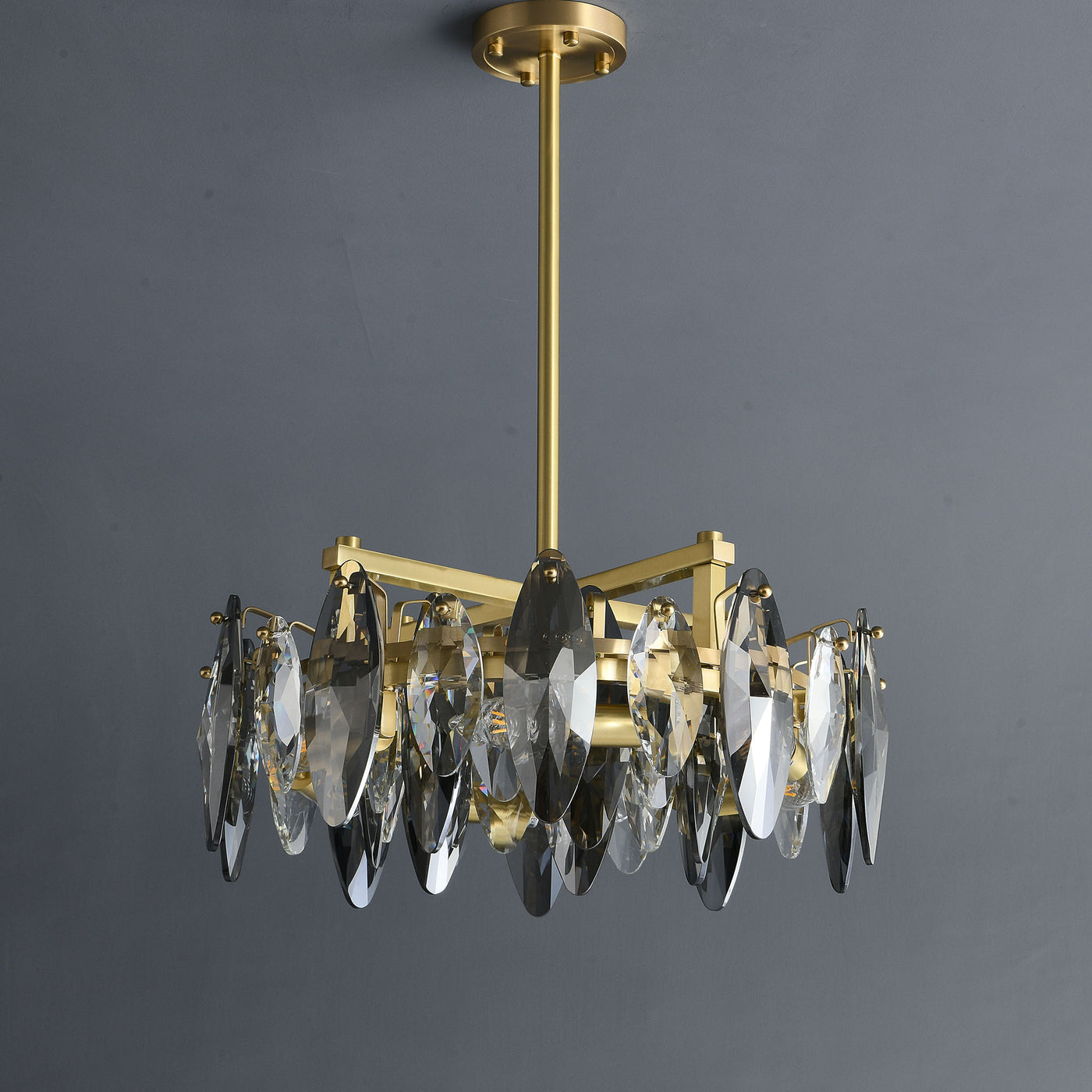 Industrial style crystal round chandelier