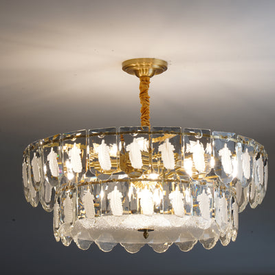 White Feather Full Copper Round Two-Tier Chandelier