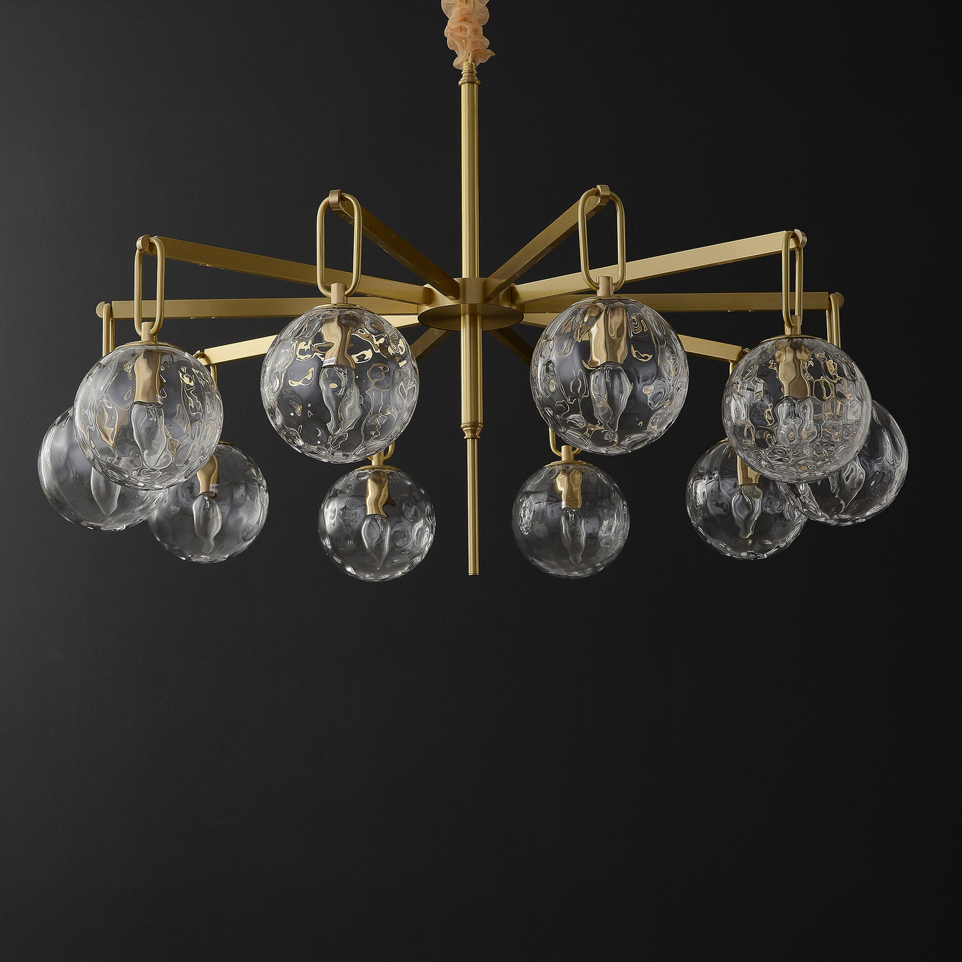 10 Lights Glass Round Ball Modern Brass Chandelier