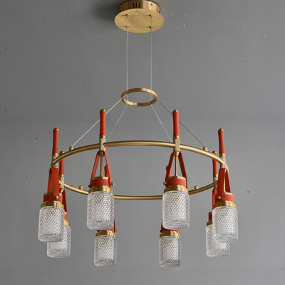 Luxury and full copper red leather chandelier
