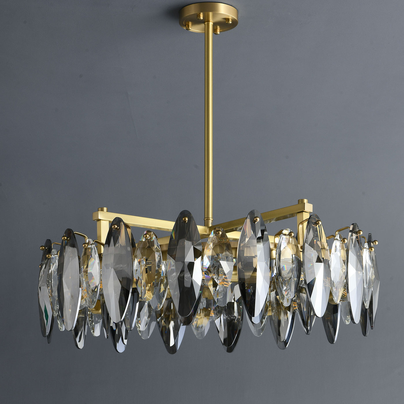 Industrial style crystal round chandelier