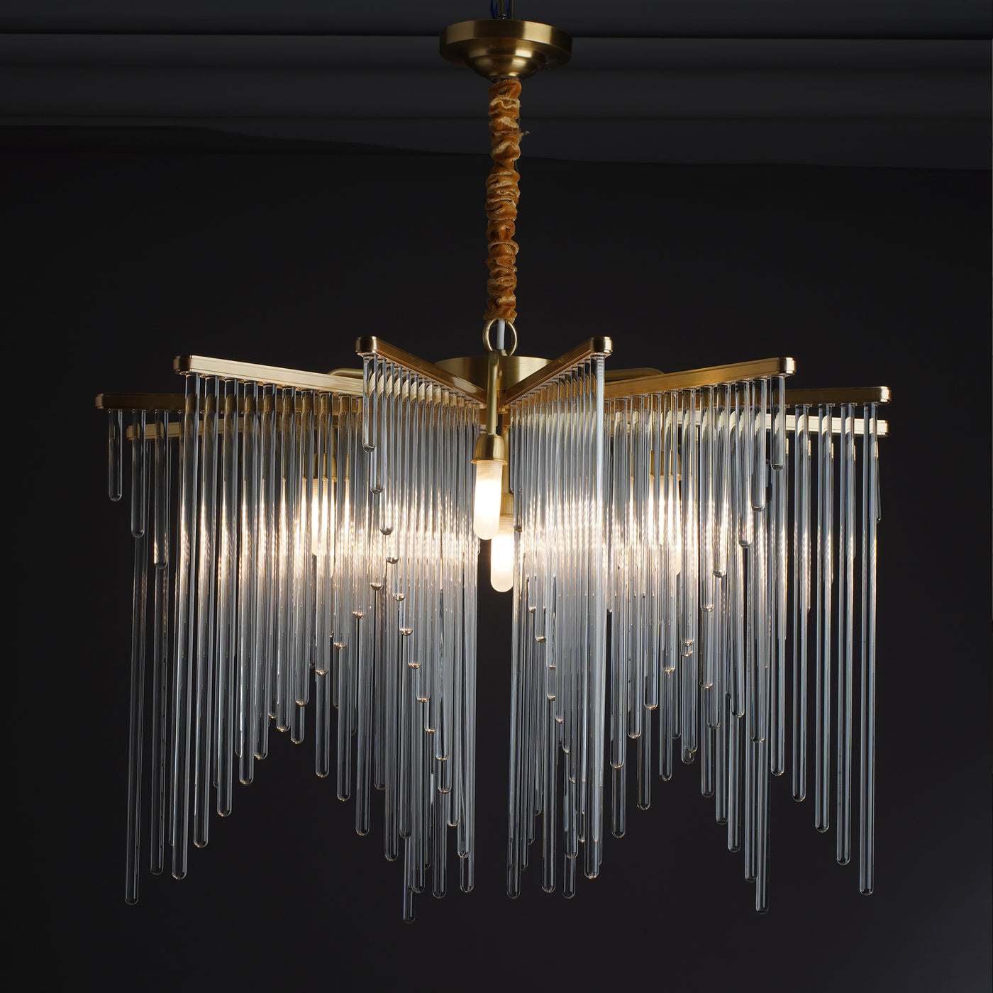 Modern linear brass chandelier