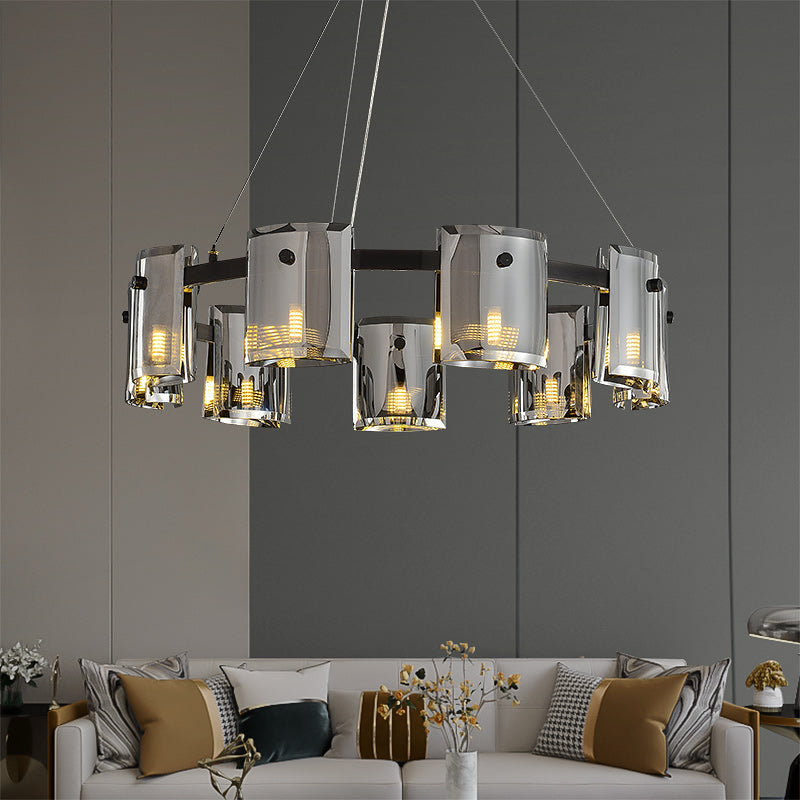 Smoke grey Faceted Crystal Glass Round Chandelier D32"