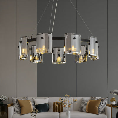 Smoke grey Faceted Crystal Glass Round Chandelier D32"