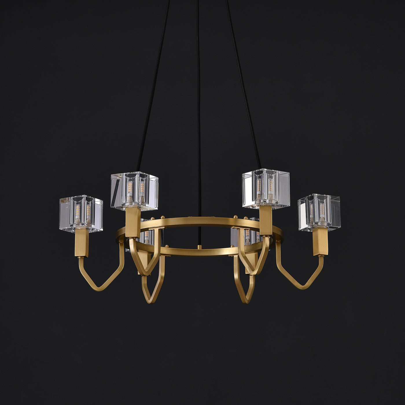 6 Light Round Cube Crystal Chandelier