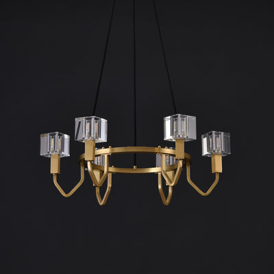 6 Light Round Cube Crystal Chandelier