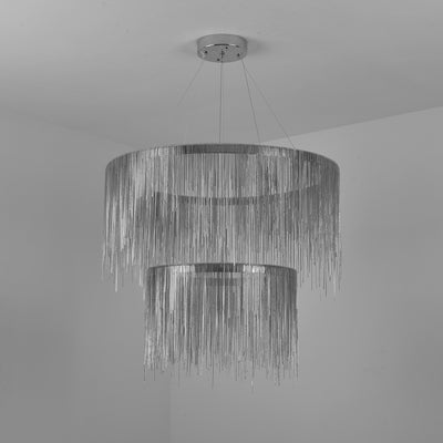 Silver double layer tassel chain chandelier