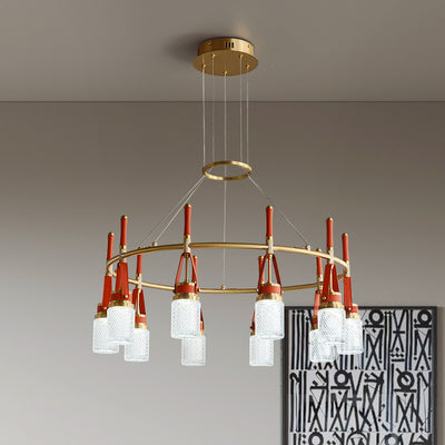 Luxury and full copper red leather chandelier