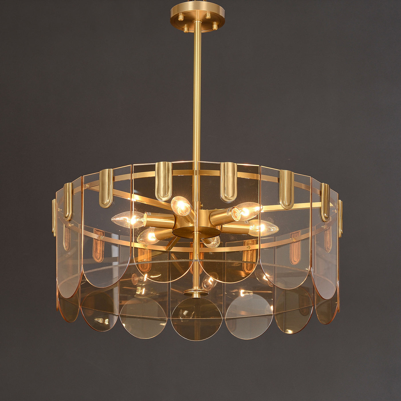 Amber Brass Glass Chandelier