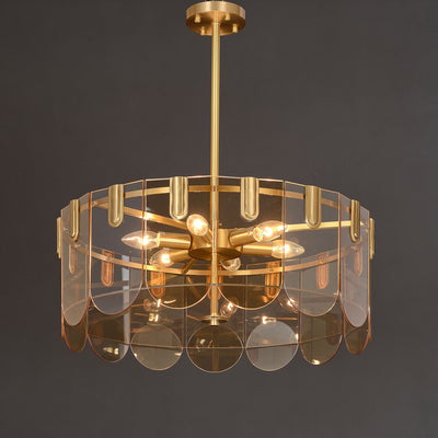 Amber Brass Glass Chandelier