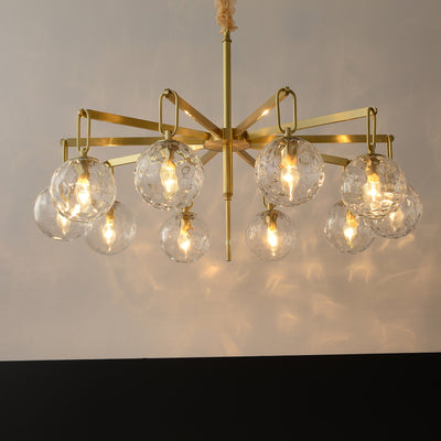 10 Lights Glass Round Ball Modern Brass Chandelier