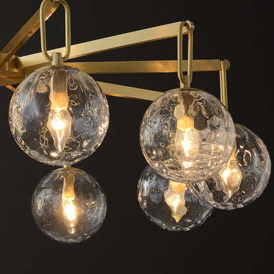 10 Lights Glass Round Ball Modern Brass Chandelier
