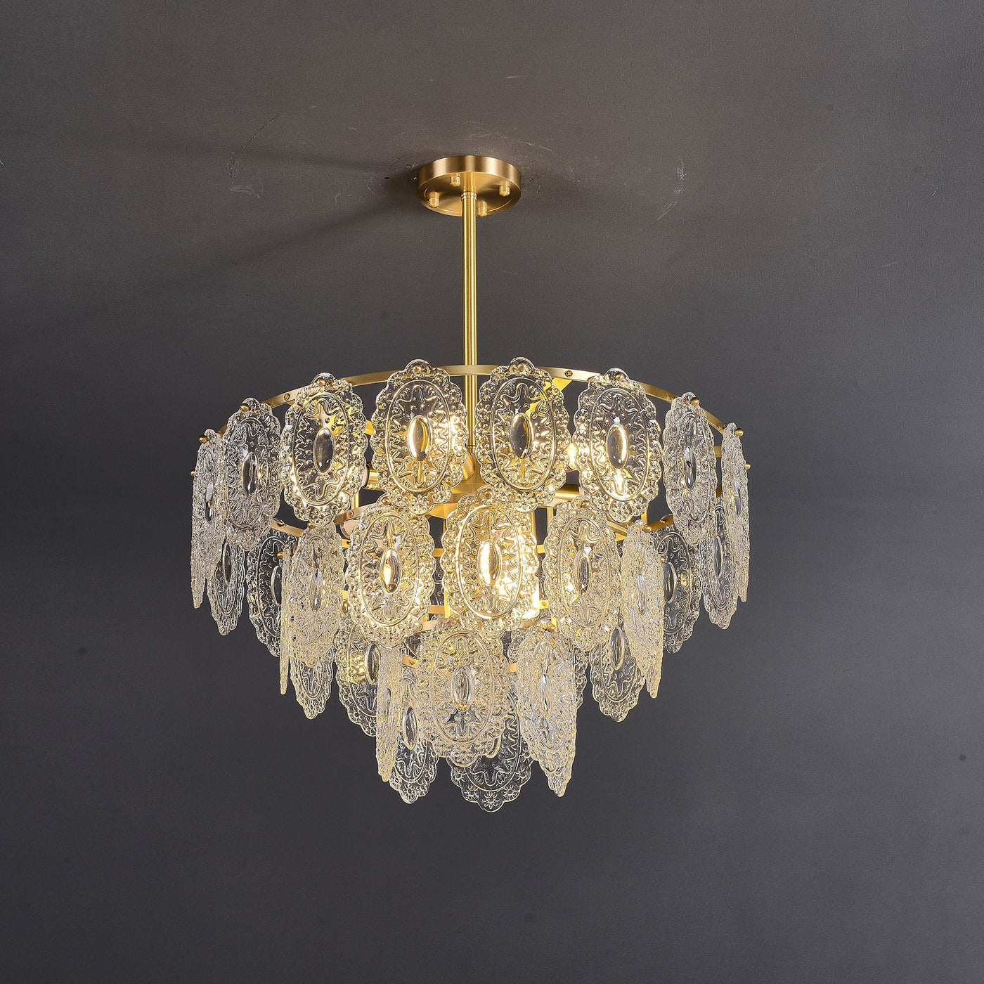 Clear Glass Rod Brass Chandelier