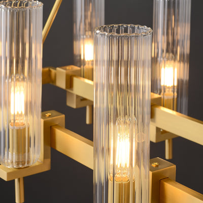 Modern Geometrical Clear Glass Brass Chandelier