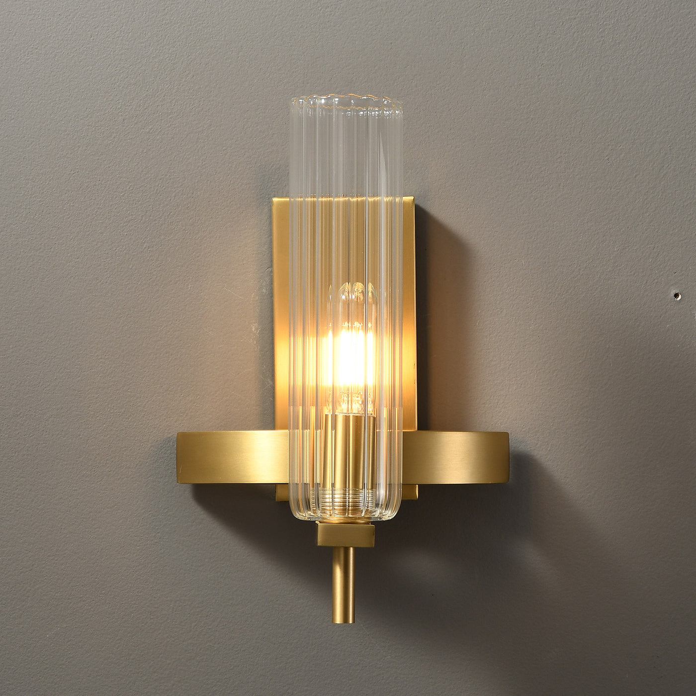 Modern Geometrical Clear Glass Brass Wall Sconce