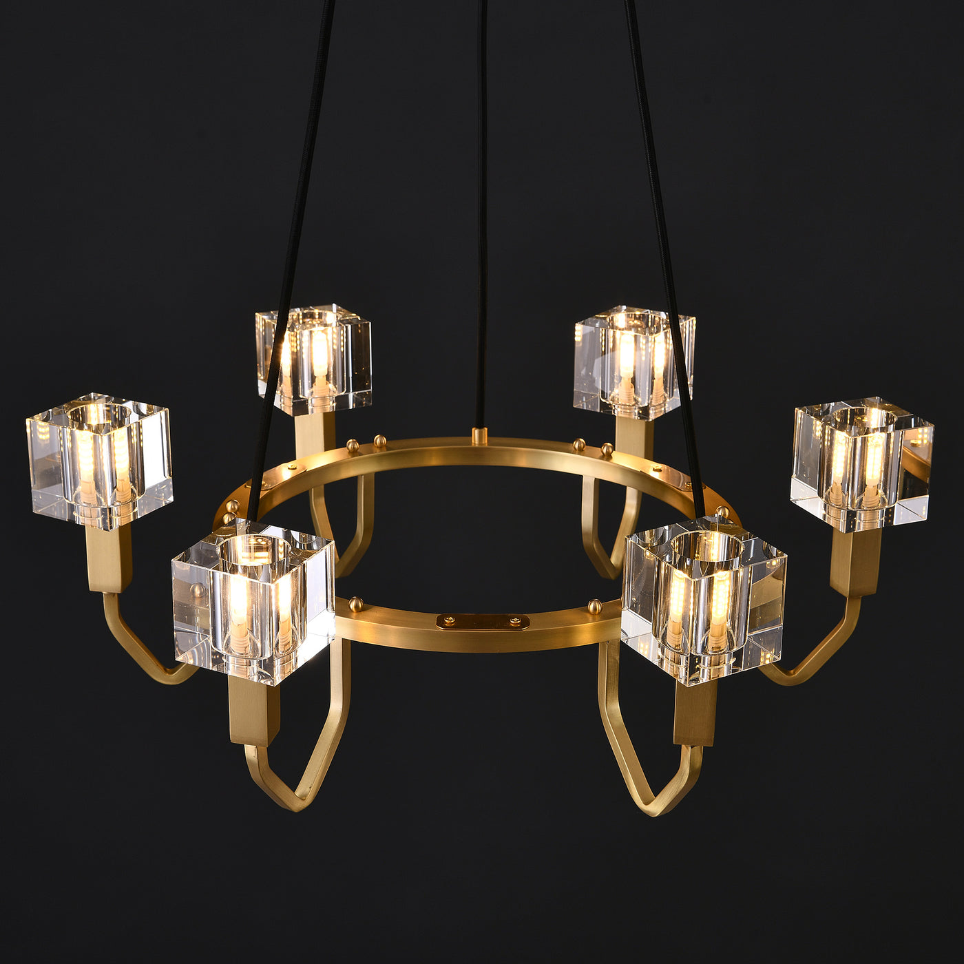 6 Light Round Cube Crystal Chandelier