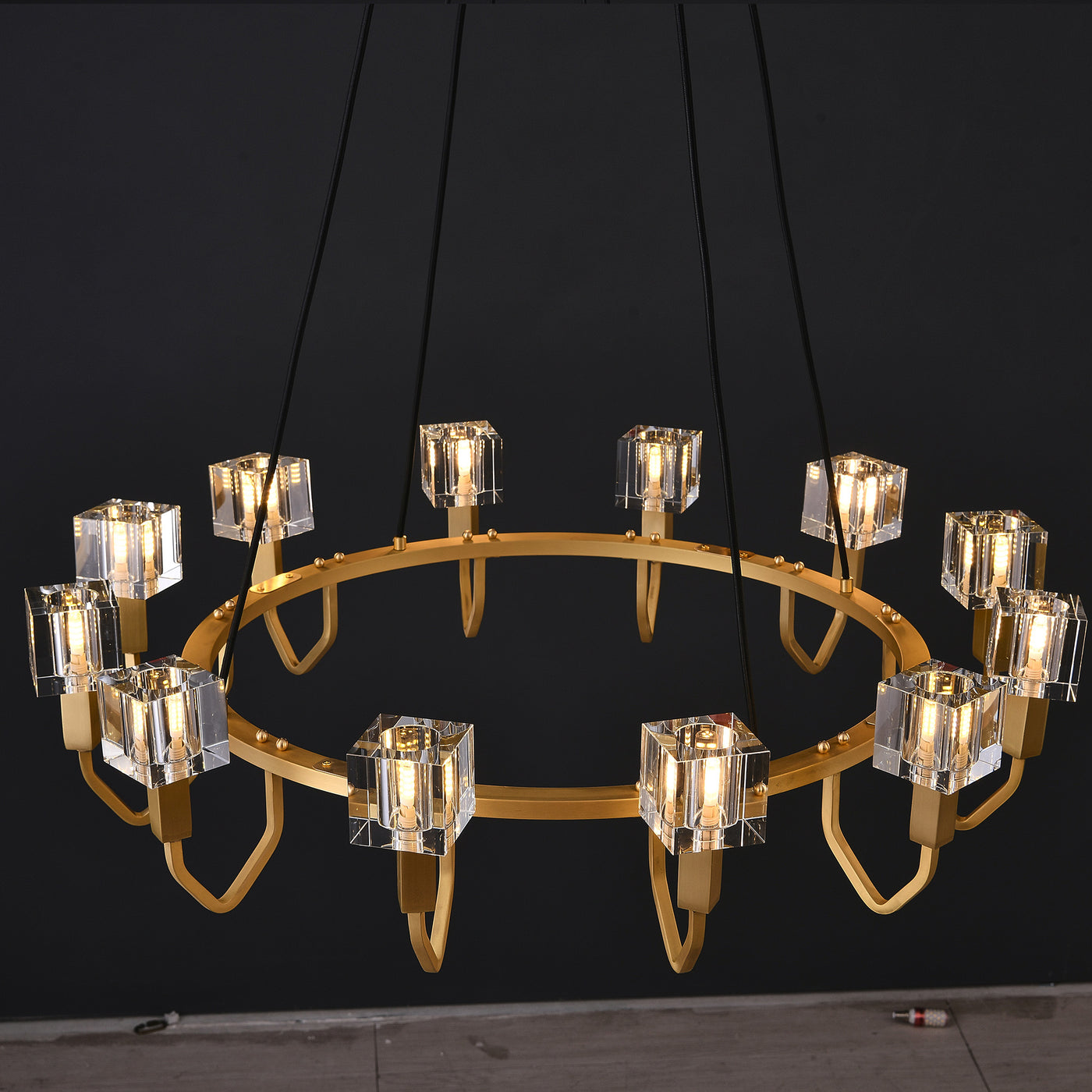 12 Light Round Cube Crystal Chandelier