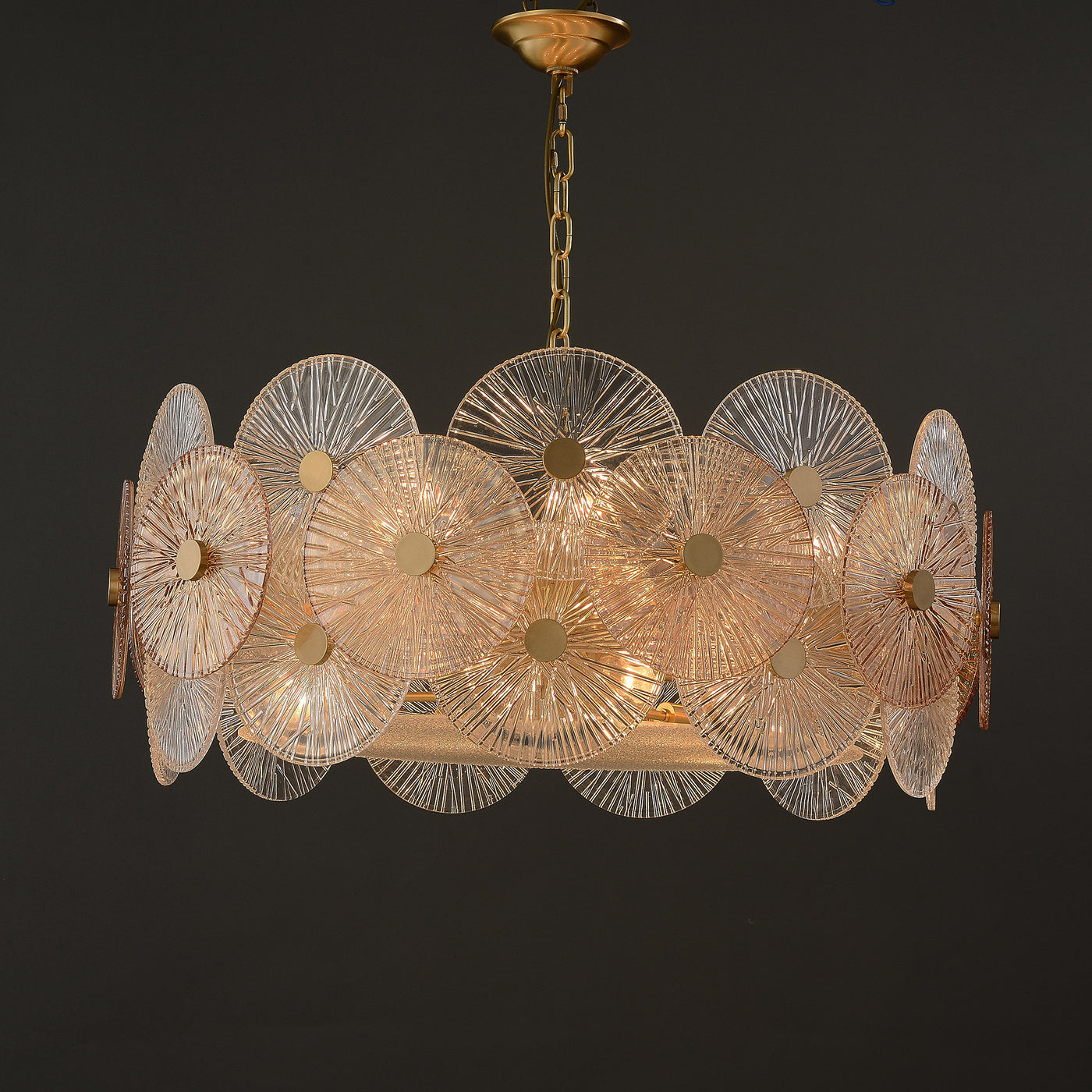 Round Transparent Wheel Brass Chandelier