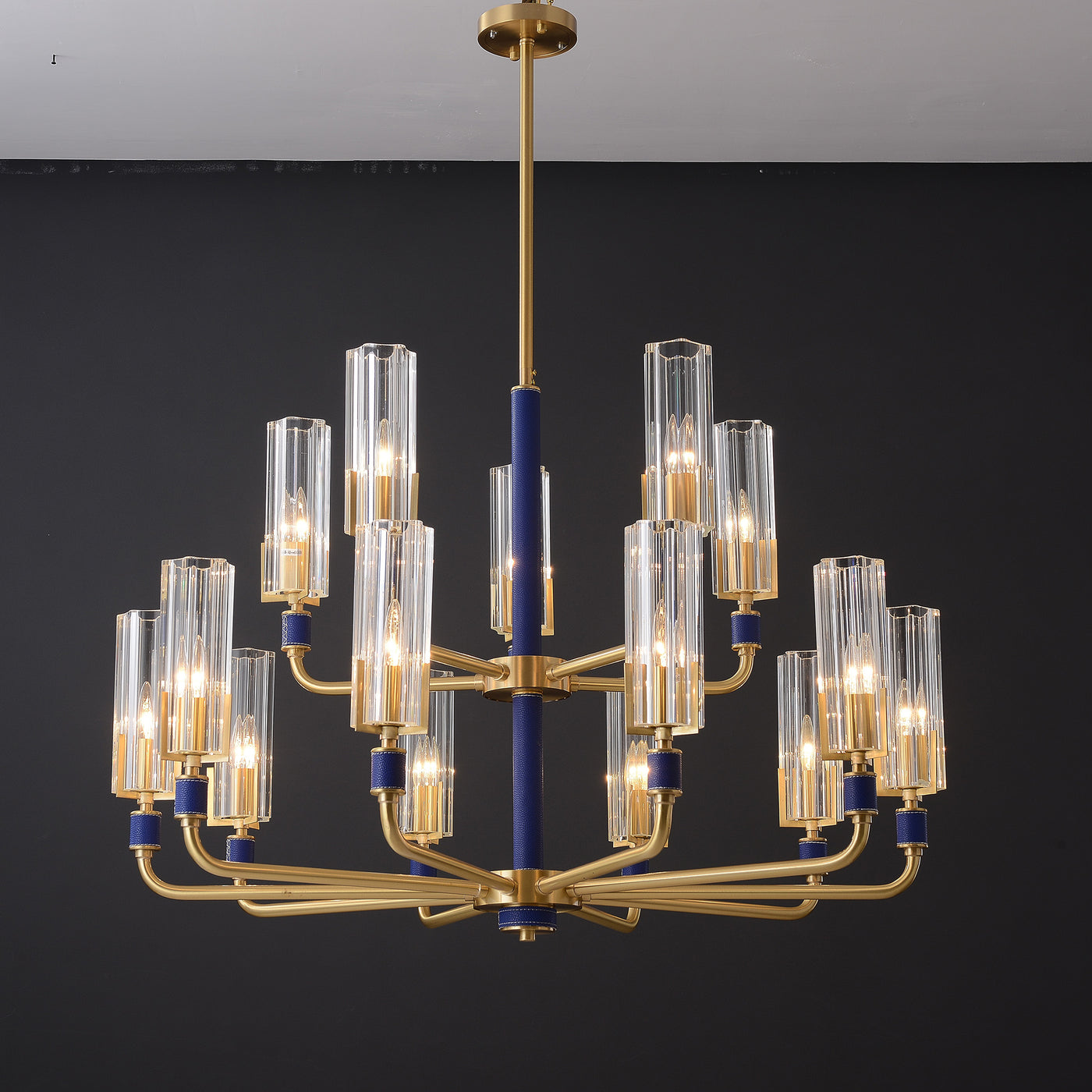 15 Lights Blue leather chandelier