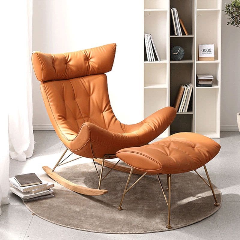 Cowhide leather single sofa rocking chair