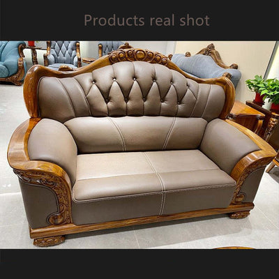 Luxury ebony wood leather sofa