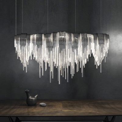 Hand-Woven Aluminum Chain Tassel Chandelier