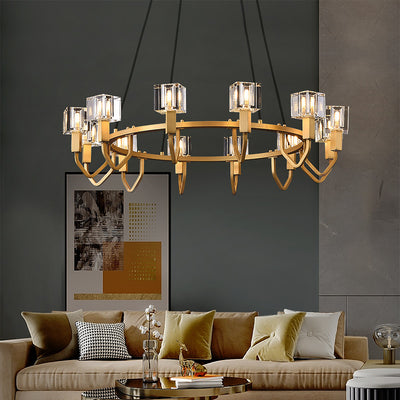 12 Light Round Cube Crystal Chandelier