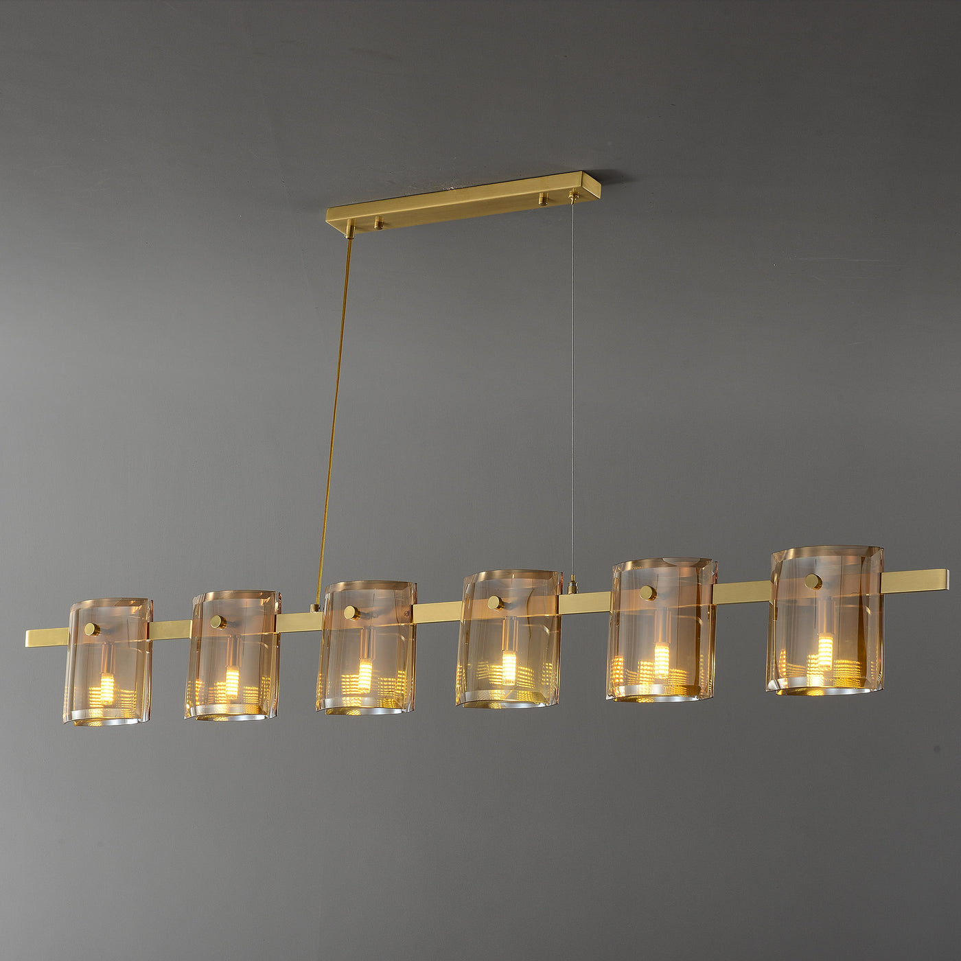 Modern Linear Smoke grey Rectangle chandelier L56"