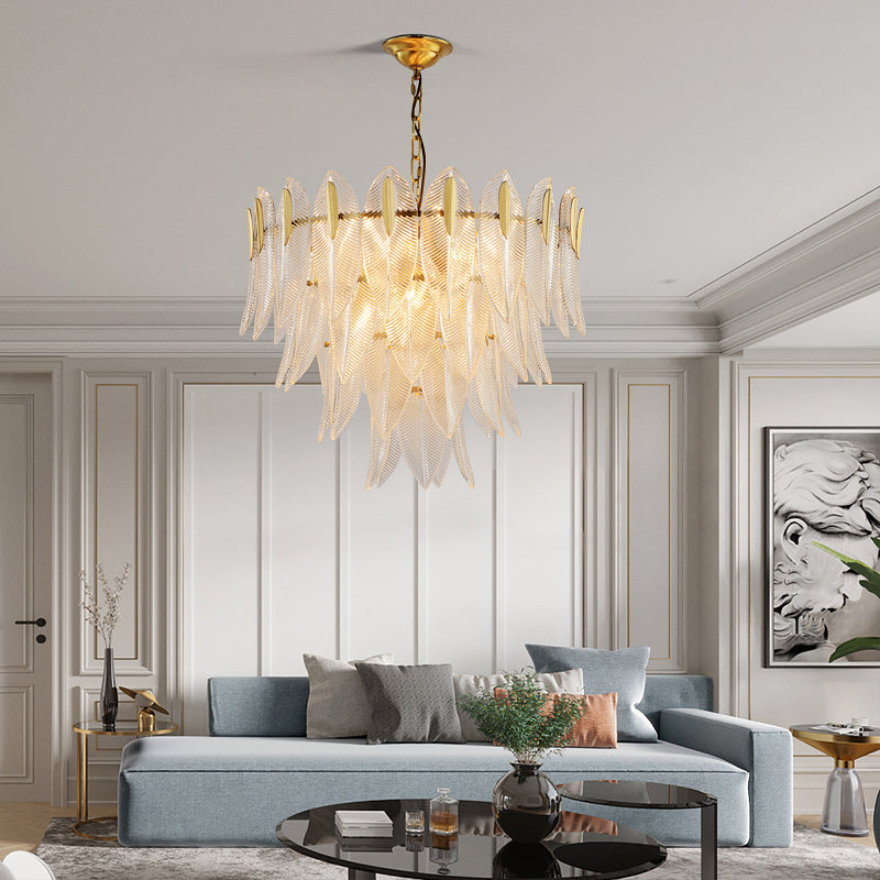Transparent Leaves Glass Four-tier Chandelier