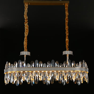 Long Crystal Rectangle Golden Lamp Body Modern Chandelier