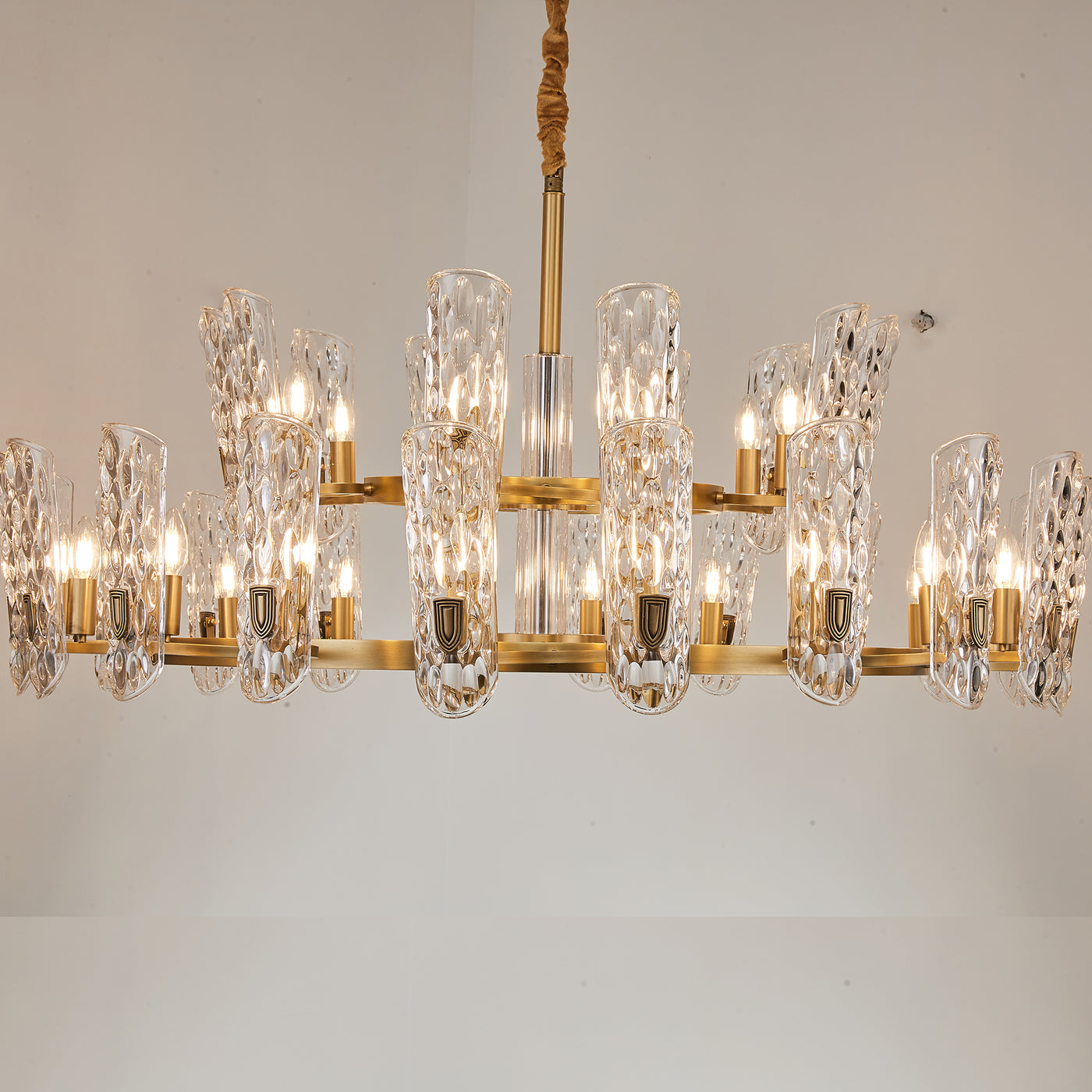 Water pattern glass double layer gold chandelier