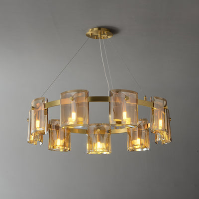 Smoke grey Faceted Crystal Glass Round Chandelier D32"