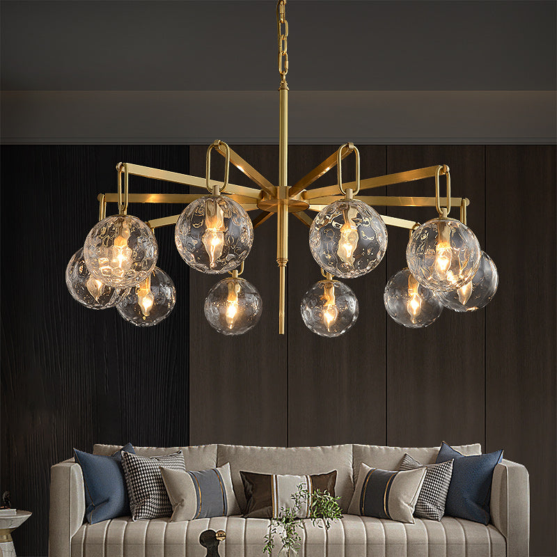 10 Lights Glass Round Ball Modern Brass Chandelier