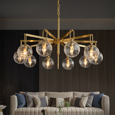10 Lights Glass Round Ball Modern Brass Chandelier