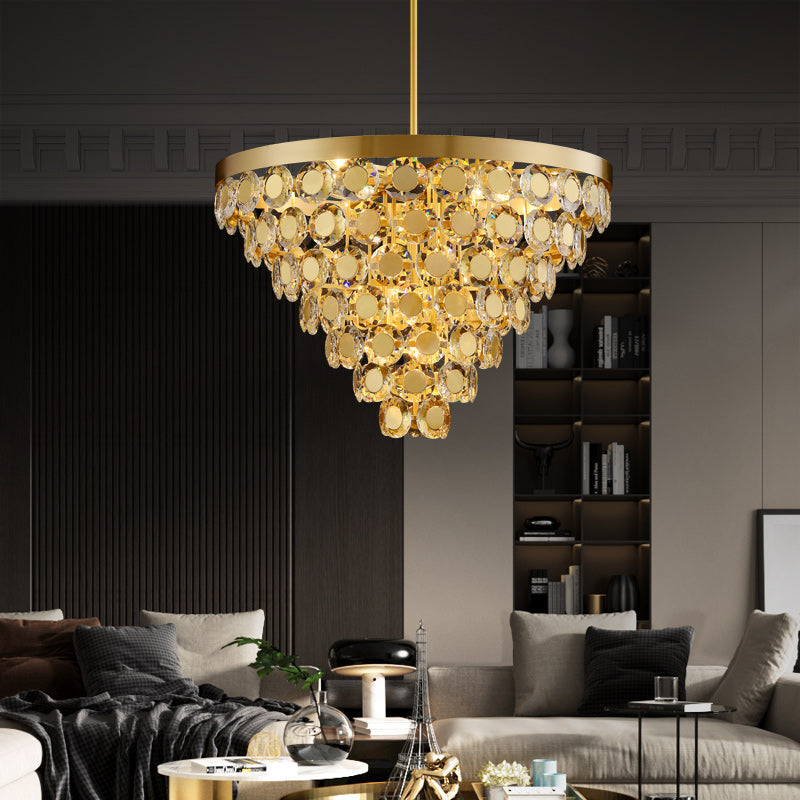 Conical Gold Coin Crystal Chandelier