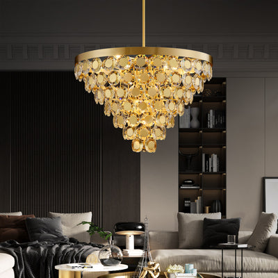 Conical Gold Coin Crystal Chandelier