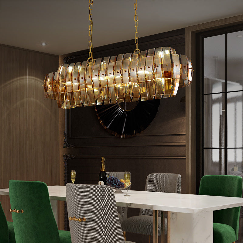Rectangle Amber glass chandelier