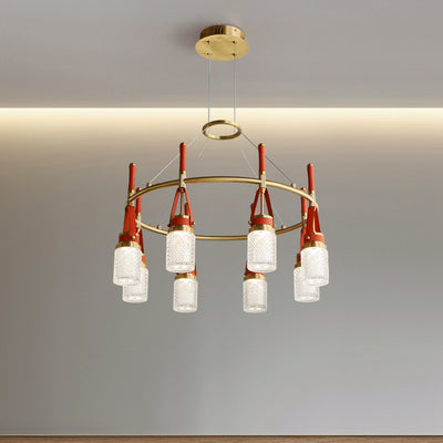 Luxury and full copper red leather chandelier
