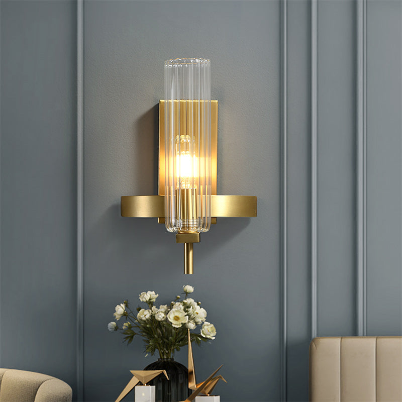 Modern Geometrical Clear Glass Brass Wall Sconce