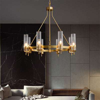 Modern Geometrical Clear Glass Brass Chandelier
