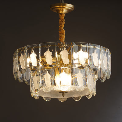 White Feather Full Copper Round Two-Tier Chandelier