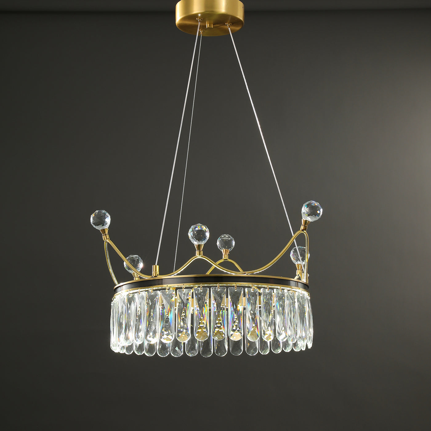 Creative Crown Crystal Round Golden Lamp Body Modern Chandelier