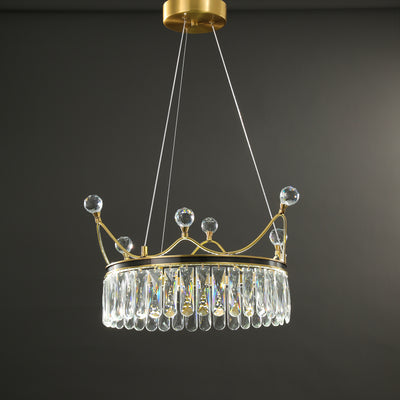 Creative Crown Crystal Round Golden Lamp Body Modern Chandelier