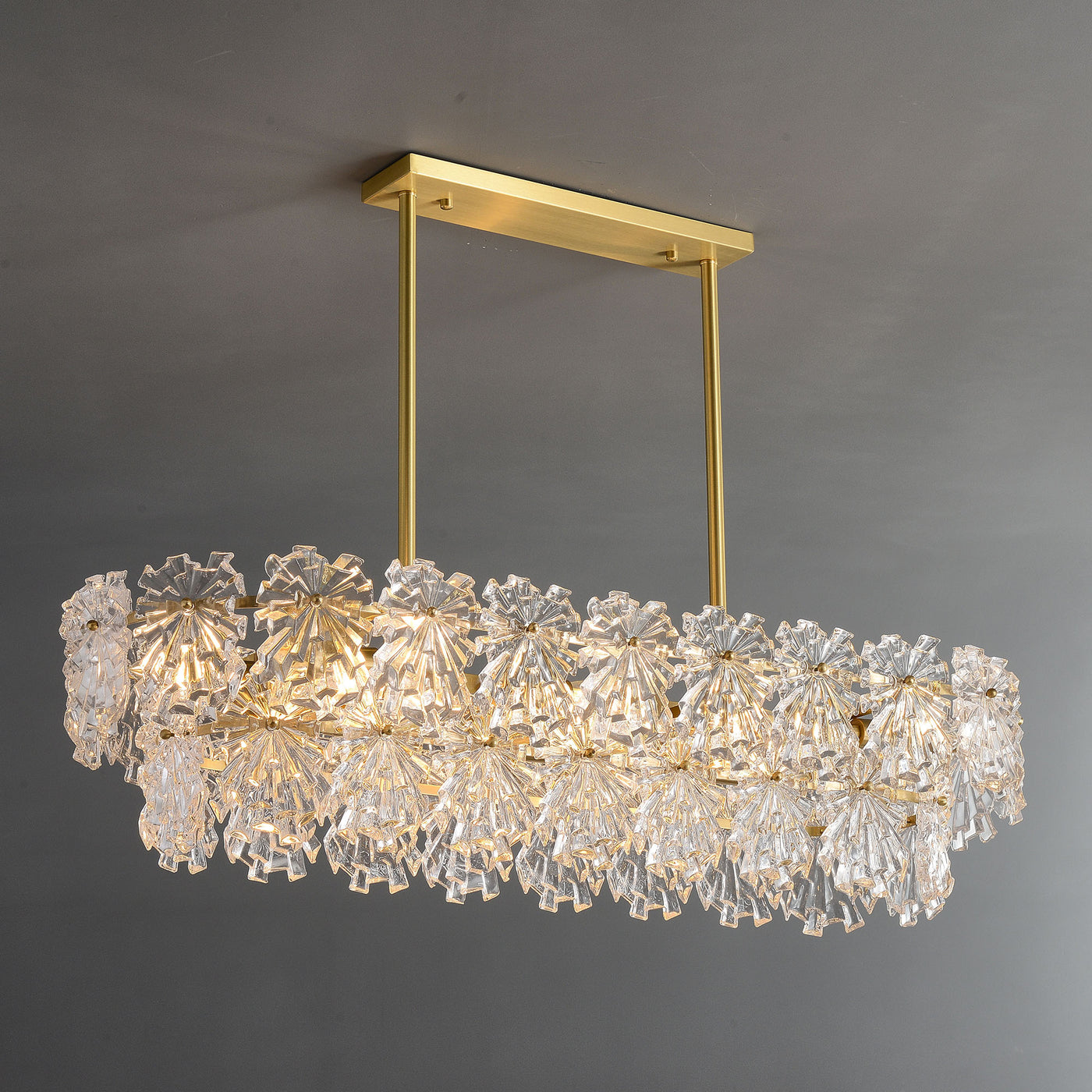 Postmodern luxury and full copper Snow glass rectangular chandelier